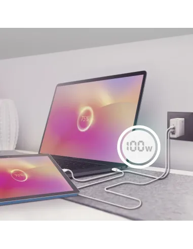 AISENS Cargador Gan 100W, 2xUSB-C PD3.0 QC4.0 QC5.0, 1xUSB-A QC3.0, Blanco