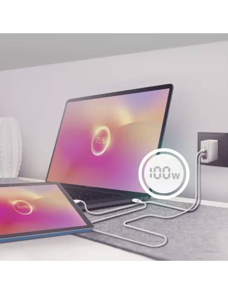 AISENS Cargador Gan 100W, 2xUSB-C PD3.0 QC4.0 QC5.0, 1xUSB-A QC3.0, Blanco