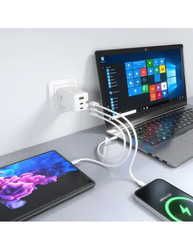 AISENS Cargador GaN 100W, 2x USB-C PD3.0 QC4.0 QC5.0, 1x USB-A QC3.0, Blanco