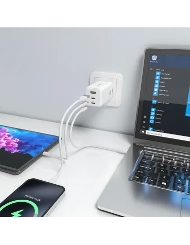 AISENS Cargador GaN 100W, 2x USB-C PD3.0 QC4.0 QC5.0, 1x USB-A QC3.0, Blanco