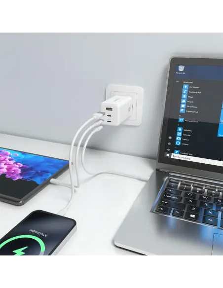 AISENS Cargador GaN 100W, 2x USB-C PD3.0 QC4.0 QC5.0, 1x USB-A QC3.0, Blanco