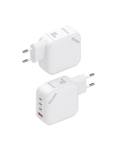 AISENS Cargador GaN 100W, 3xUSB-C PD3.0 QC4.0, 1xUSB-A QC3.0, Blanco