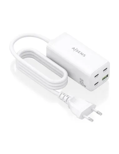 AISENS Cargador Sobremesa GaN 100W, 3x USB-C PD3.0 QC4.0 QC5.0, 1x USB-A QC3.0, Blanco