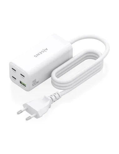 AISENS Cargador Sobremesa GaN 100W, 3x USB-C PD3.0 QC4.0 QC5.0, 1x USB-A QC3.0, Blanco