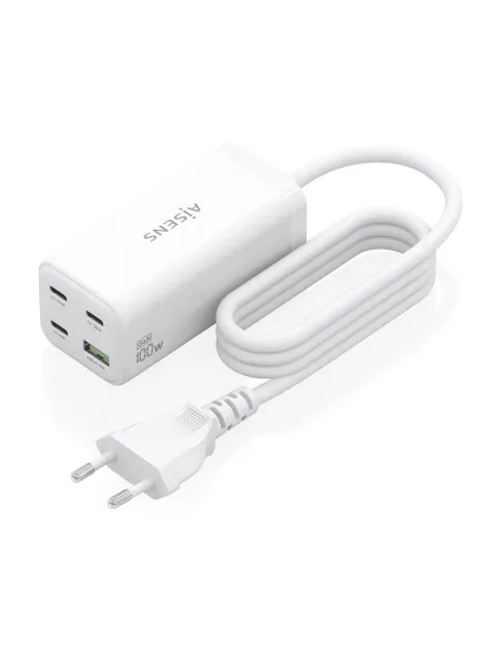 AISENS Cargador Sobremesa GaN 100W, 3x USB-C PD3.0 QC4.0 QC5.0, 1x USB-A QC3.0, Blanco