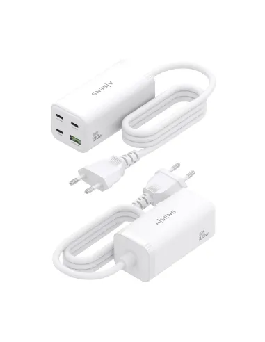 AISENS Cargador Sobremesa GaN 100W, 3x USB-C PD3.0 QC4.0 QC5.0, 1x USB-A QC3.0, Blanco