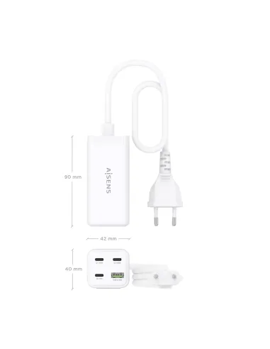 AISENS Cargador Sobremesa GaN 100W, 3x USB-C PD3.0 QC4.0 QC5.0, 1x USB-A QC3.0, Blanco
