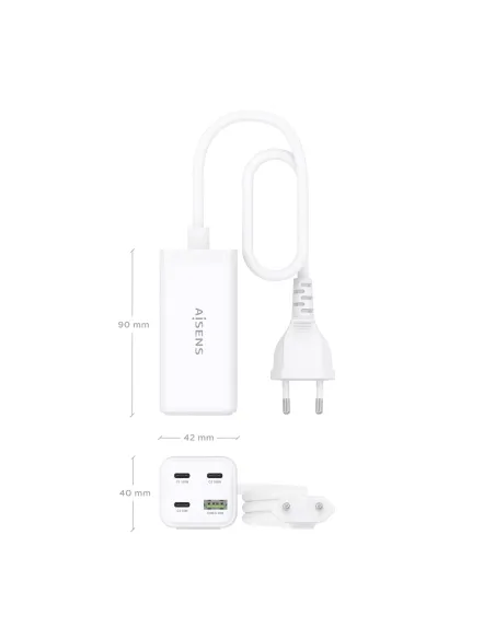 AISENS Cargador Sobremesa GaN 100W, 3x USB-C PD3.0 QC4.0 QC5.0, 1x USB-A QC3.0, Blanco