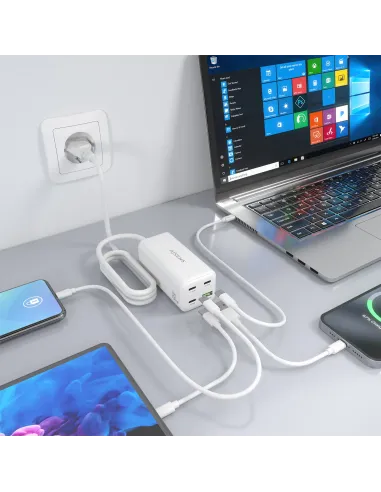 AISENS Cargador Sobremesa GaN 100W, 3x USB-C PD3.0 QC4.0 QC5.0, 1x USB-A QC3.0, Blanco