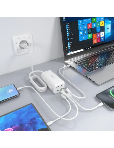 AISENS Cargador Sobremesa GaN 100W, 3x USB-C PD3.0 QC4.0 QC5.0, 1x USB-A QC3.0, Blanco