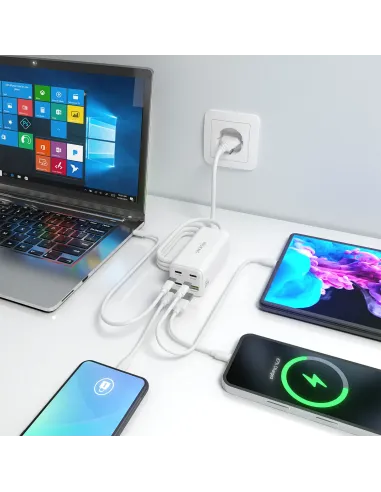 AISENS Cargador Sobremesa GaN 100W, 3x USB-C PD3.0 QC4.0 QC5.0, 1x USB-A QC3.0, Blanco