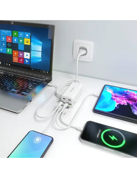 AISENS Cargador Sobremesa GaN 100W, 3x USB-C PD3.0 QC4.0 QC5.0, 1x USB-A QC3.0, Blanco