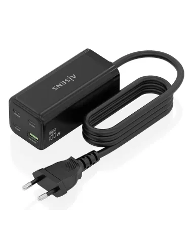 AISENS Cargador Sobremesa GaN 100W, 3x USB-C PD3.0 QC4.0 QC5.0, 1x USB-A QC3.0, Negro