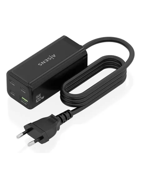 AISENS Cargador Sobremesa GaN 100W, 3x USB-C PD3.0 QC4.0 QC5.0, 1x USB-A QC3.0, Negro