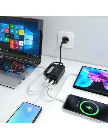 AISENS Cargador Sobremesa GaN 100W, 3x USB-C PD3.0 QC4.0 QC5.0, 1x USB-A QC3.0, Negro