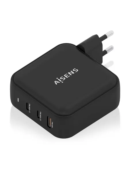 AISENS Cargador GaN 140W, 2xUSB-C PD3.1 QC4.0, 1xUSB-A QC3.0, Negro