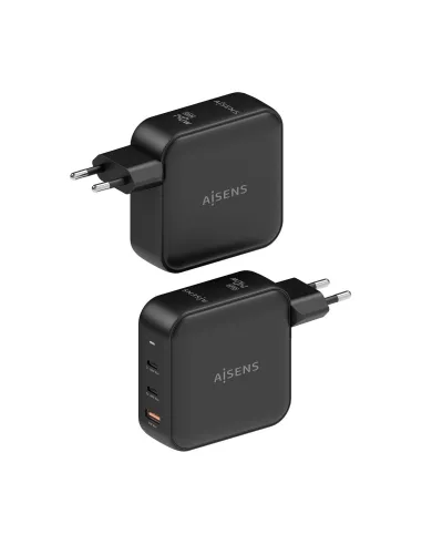 AISENS Cargador GaN 140W, 2xUSB-C PD3.1 QC4.0, 1xUSB-A QC3.0, Negro