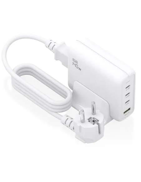 AISENS Cargador Sobremesa GaN 140W, 3x USB-C PD3.1 QC4.0 QC5.0, 1x USB-A QC3.0, Blanco