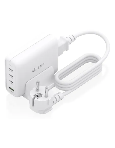 AISENS Cargador Sobremesa GaN 140W, 3x USB-C PD3.1 QC4.0 QC5.0, 1x USB-A QC3.0, Blanco