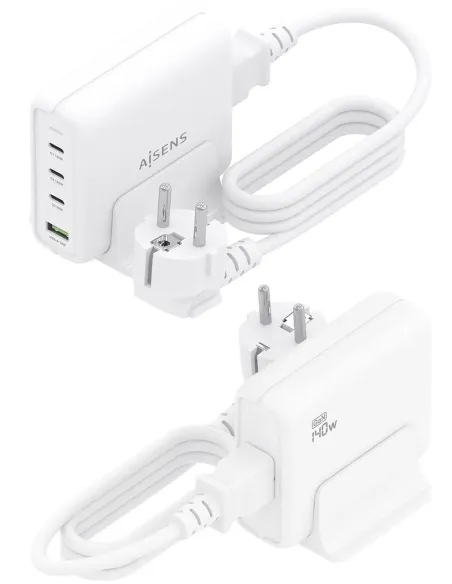 AISENS Cargador Sobremesa GaN 140W, 3x USB-C PD3.1 QC4.0 QC5.0, 1x USB-A QC3.0, Blanco