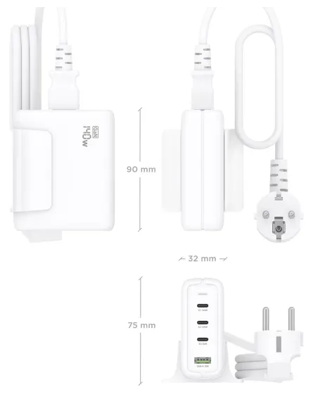AISENS Cargador Sobremesa GaN 140W, 3x USB-C PD3.1 QC4.0 QC5.0, 1x USB-A QC3.0, Blanco