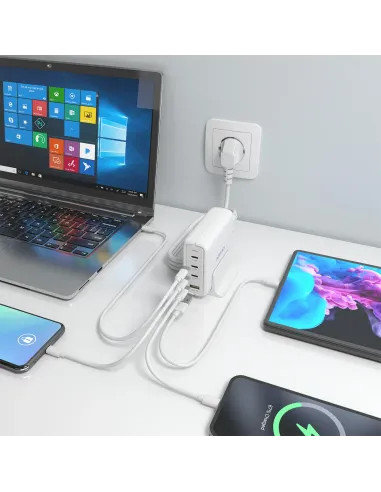 AISENS Cargador Sobremesa GaN 140W, 3x USB-C PD3.1 QC4.0 QC5.0, 1x USB-A QC3.0, Blanco