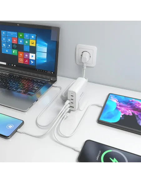 AISENS Cargador Sobremesa GaN 140W, 3x USB-C PD3.1 QC4.0 QC5.0, 1x USB-A QC3.0, Blanco