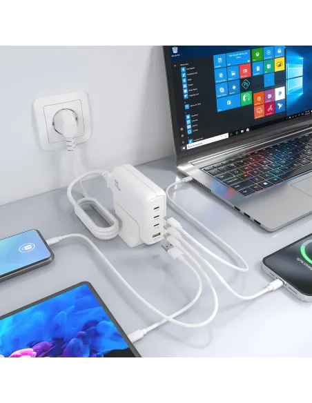 AISENS Cargador Sobremesa GaN 140W, 3x USB-C PD3.1 QC4.0 QC5.0, 1x USB-A QC3.0, Blanco