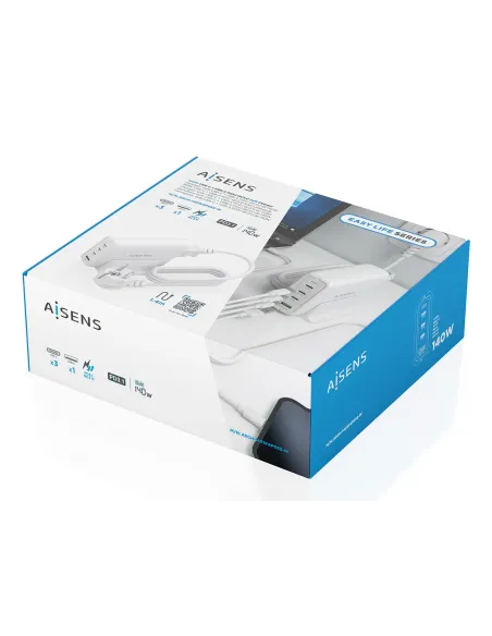 AISENS Cargador Sobremesa GaN 140W, 3x USB-C PD3.1 QC4.0 QC5.0, 1x USB-A QC3.0, Blanco