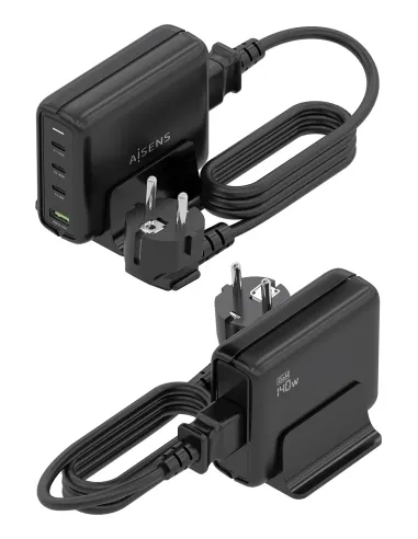 AISENS Cargador Sobremesa GaN 140W, 3x USB-C PD3.1 QC4.0 QC5.0, 1x USB-A QC3.0, Negro