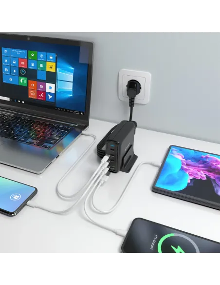 AISENS Cargador Sobremesa GaN 140W, 3x USB-C PD3.1 QC4.0 QC5.0, 1x USB-A QC3.0, Negro