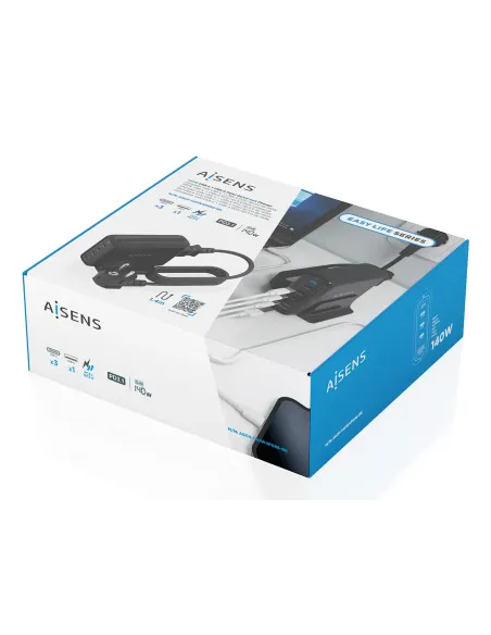AISENS Cargador Sobremesa GaN 140W, 3x USB-C PD3.1 QC4.0 QC5.0, 1x USB-A QC3.0, Negro