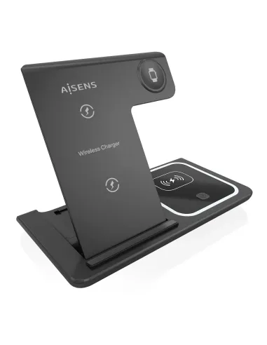 AISENS Cargador Inalambrico USB-C 3 En 1 De 15W Para Movil, Apple Watch, Ariculares Con Estuche De Carga, Negro