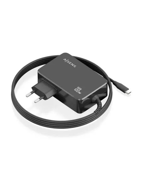 AISENS Cargador GaN 100W PD3.0 1xUSB-C 1.8m, Negro