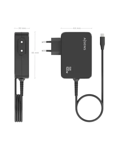 AISENS Cargador GaN 100W PD3.0 1xUSB-C 1.8m, Negro