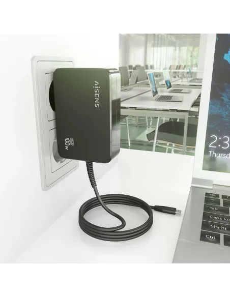 AISENS Cargador GaN 100W PD3.0 1xUSB-C 1.8m, Negro