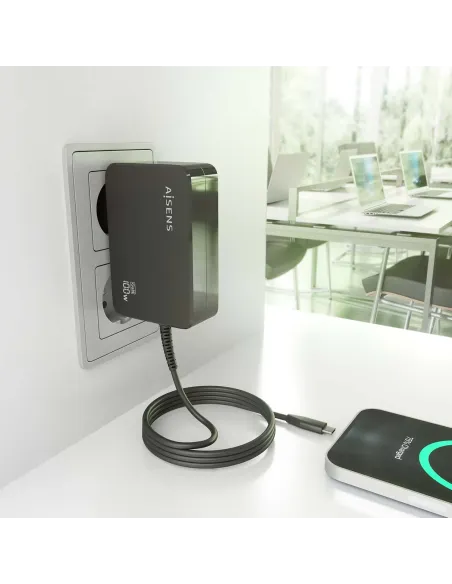 AISENS Cargador GaN 100W PD3.0 1xUSB-C 1.8m, Negro
