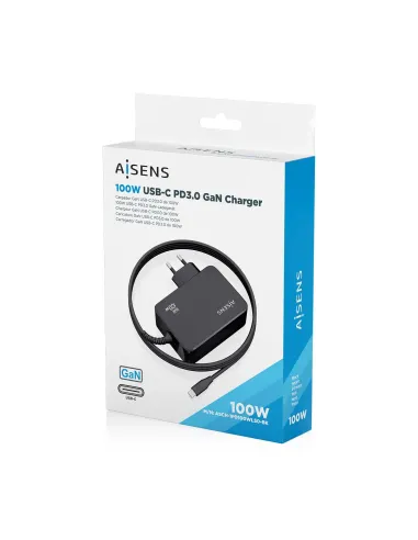 AISENS Cargador GaN 100W PD3.0 1xUSB-C 1.8m, Negro