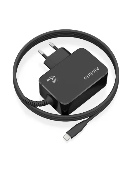AISENS Cargador GaN 45W PD3.0 1xUSB-C 1.8m, Negro