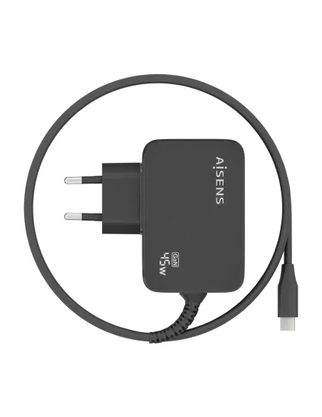 AISENS Cargador GaN 45W PD3.0 1xUSB-C 1.8m, Negro