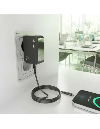 AISENS Cargador GaN 45W PD3.0 1xUSB-C 1.8m, Negro