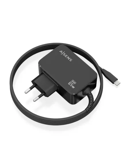 AISENS Cargador GaN 65W PD3.0 1xUSB-C 1.8m, Negro