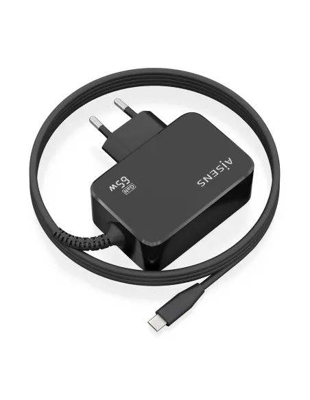 AISENS Cargador GaN 65W PD3.0 1xUSB-C 1.8m, Negro