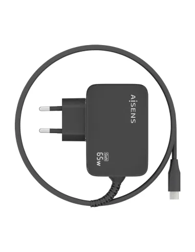 AISENS Cargador GaN 65W PD3.0 1xUSB-C 1.8m, Negro