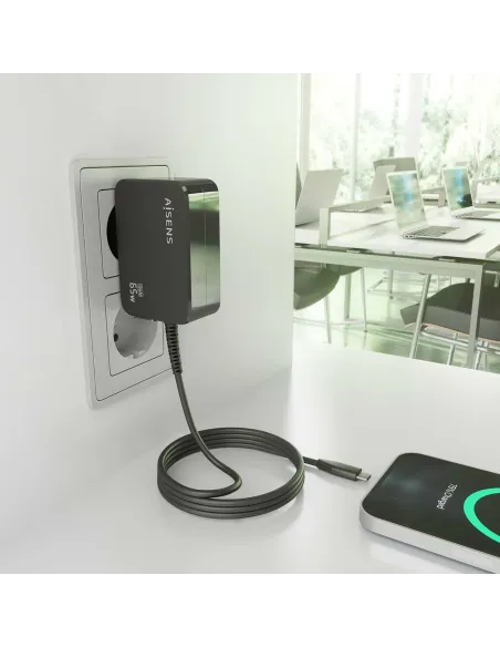 AISENS Cargador GaN 65W PD3.0 1xUSB-C 1.8m, Negro