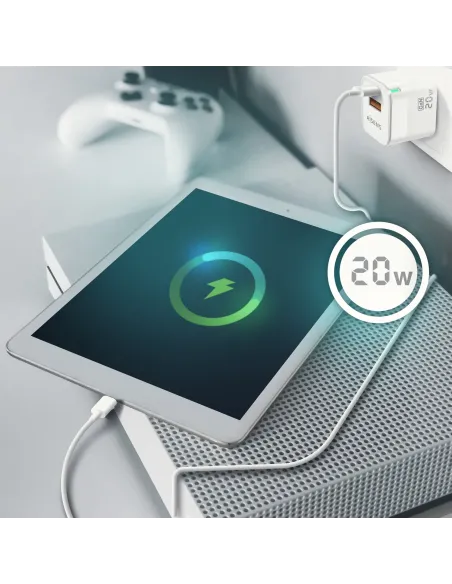 AISENS Cargador Gan 20W, 1xUSB-C PD3.0 QC4.0, 1xUSB-A QC3.0, Blanco