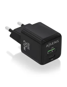 AISENS Cargador GaN 20W, 1xUSB-C PD3.0 QC4.0, 1xUSB-A QC3.0, Negro