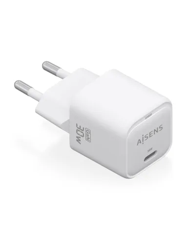 AISENS Cargador GaN 30W, 1xUSB-C PD3.0 QC4.0, Blanco