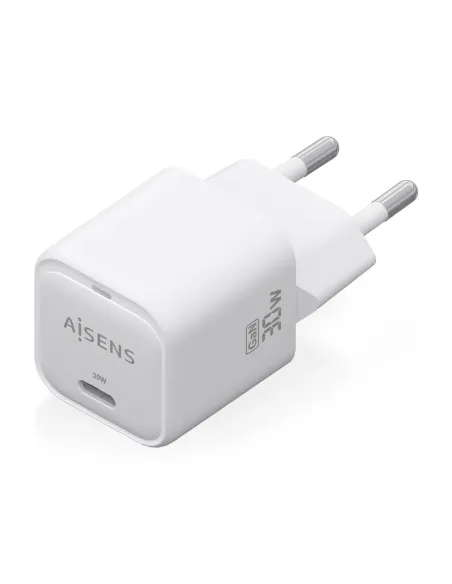 AISENS Cargador GaN 30W, 1xUSB-C PD3.0 QC4.0, Blanco