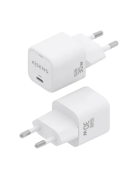 AISENS Cargador GaN 30W, 1xUSB-C PD3.0 QC4.0, Blanco